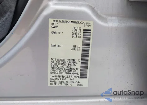 2020 Nissan Altima Sl Fwd z USA, uszkodzony, nr VIN 1N4BL4EV8LC126949